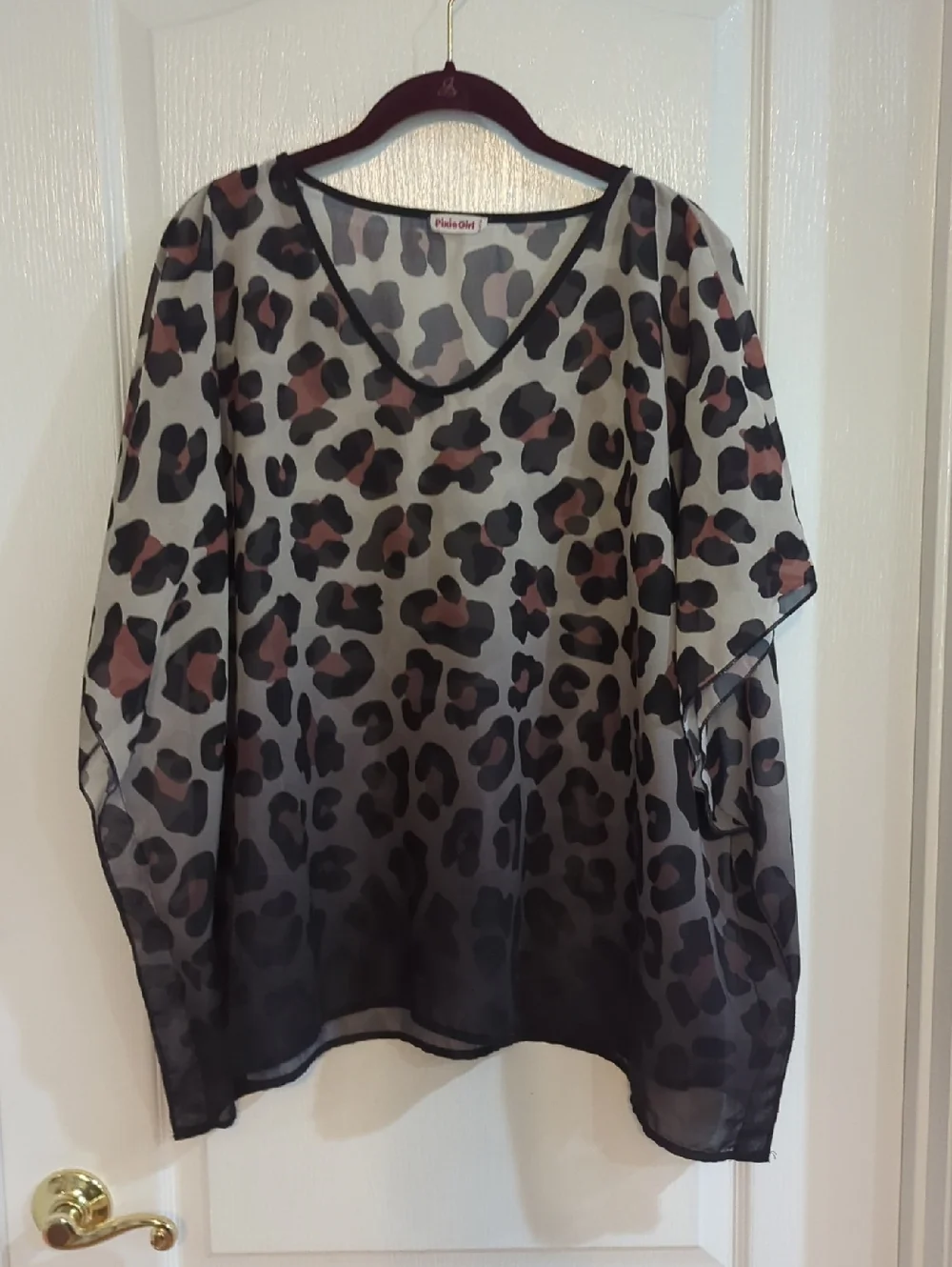 Pixie Girl  Sheer Leopard Print V-Neck Tunic - Black & Brown 14/16 L